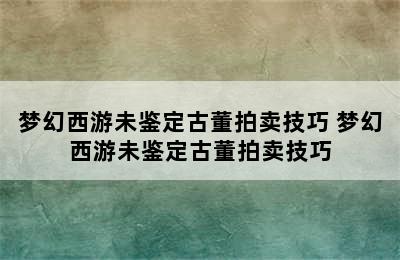 梦幻西游未鉴定古董拍卖技巧 梦幻西游未鉴定古董拍卖技巧